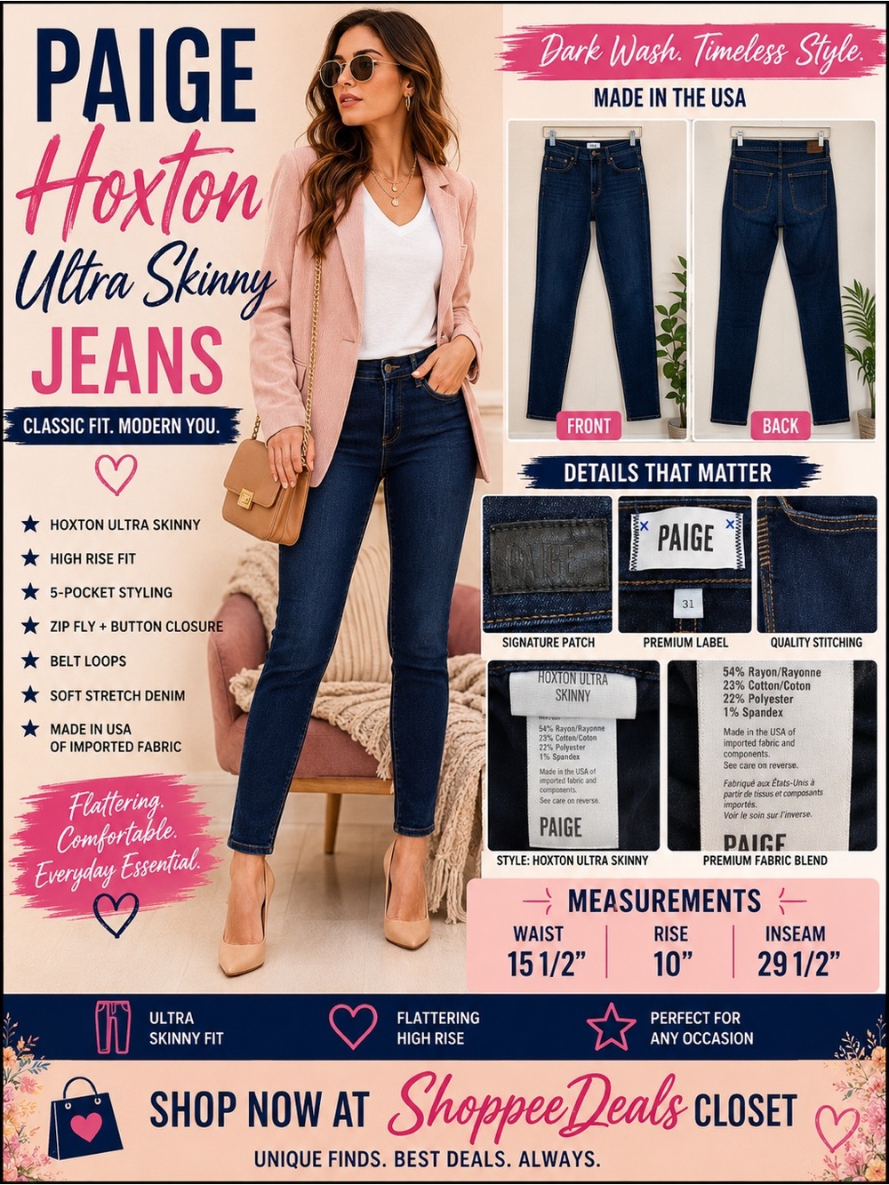 PAIGE Hoxton Ultra Skinny Jeans Dark Wash Women’s Size 31